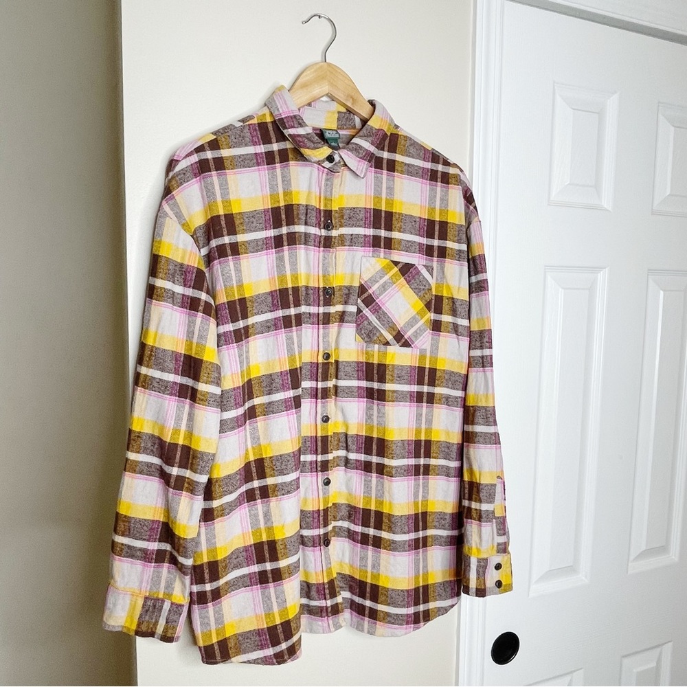 wild fable Brown, Yellow, & Pink Plaid Flannel - Picture 2 of 7